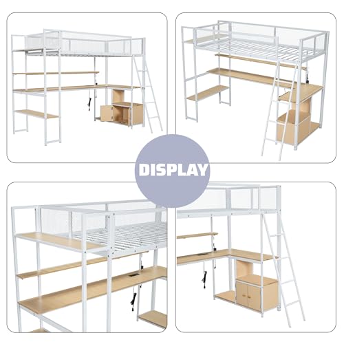 Full Size Black Metal Loft Bed with Desk and Stairs Q972