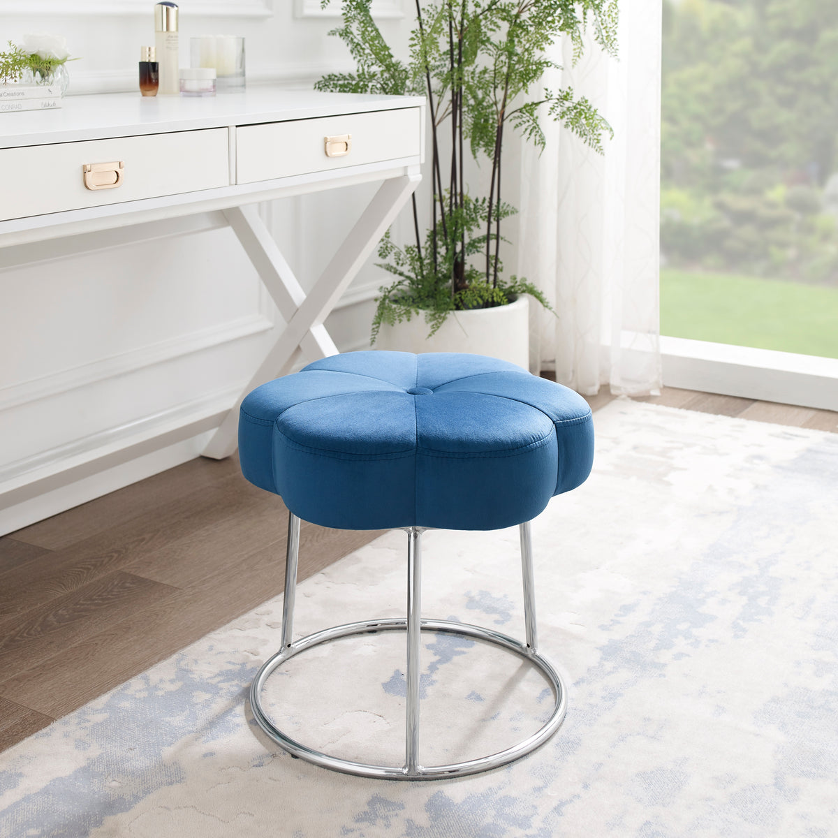 Navy Velvet Vanity Stool or Ottoman Z6665