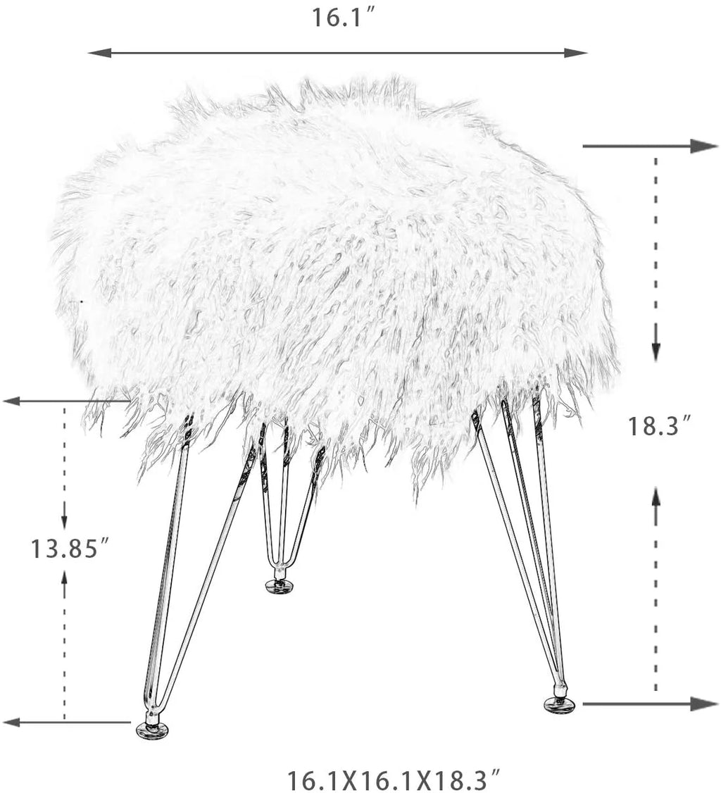 Faux Fur Ottoman Footrest with Metal Legs White B616847