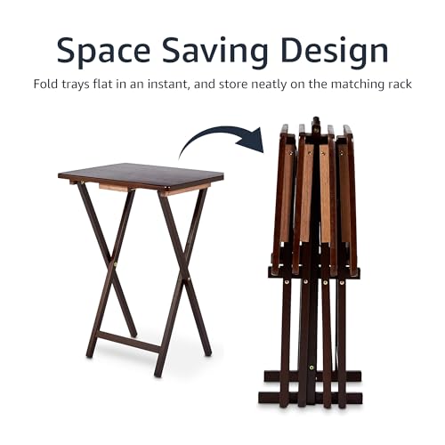 4-Pack Black Rectangular Folding Tray Table with Storage Rack U5828