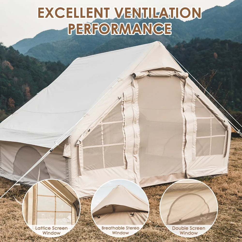 Inflatable Tent Air Tent Large Glamping Tent with Pump Waterproof Oxford Air Tent 4 Seasons Windproof Tents for Family Camping for 4-6 Persons M112237