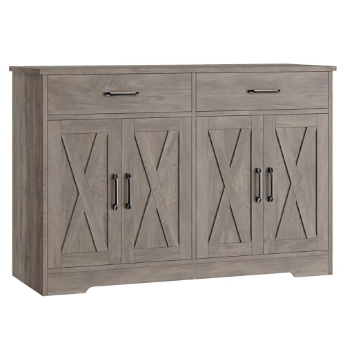 Black Rustic Brown Buffet Cabinet with Drawers and Shelves I28095