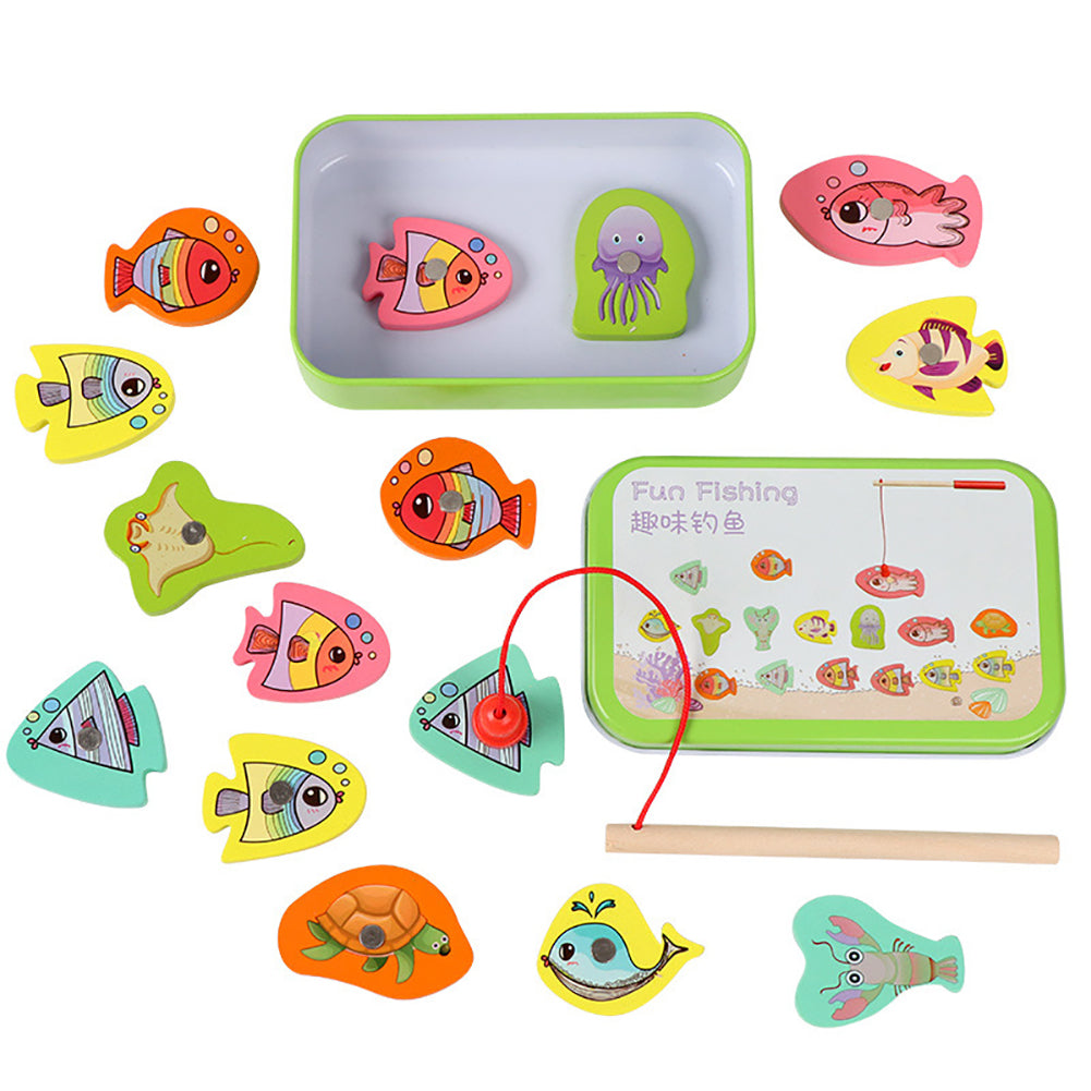 15pcs Wooden Magnetic Fishing Toy with 15 Fish and 1 Rod G455029