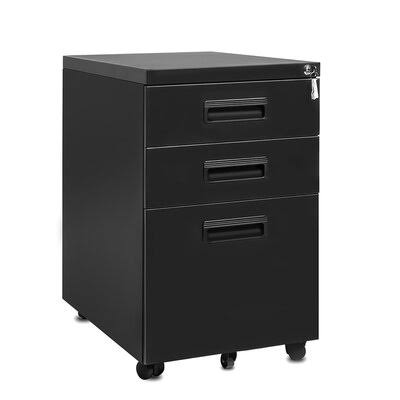 Black 3-Drawer Mobile Metal File Cabinet with Keys S202576