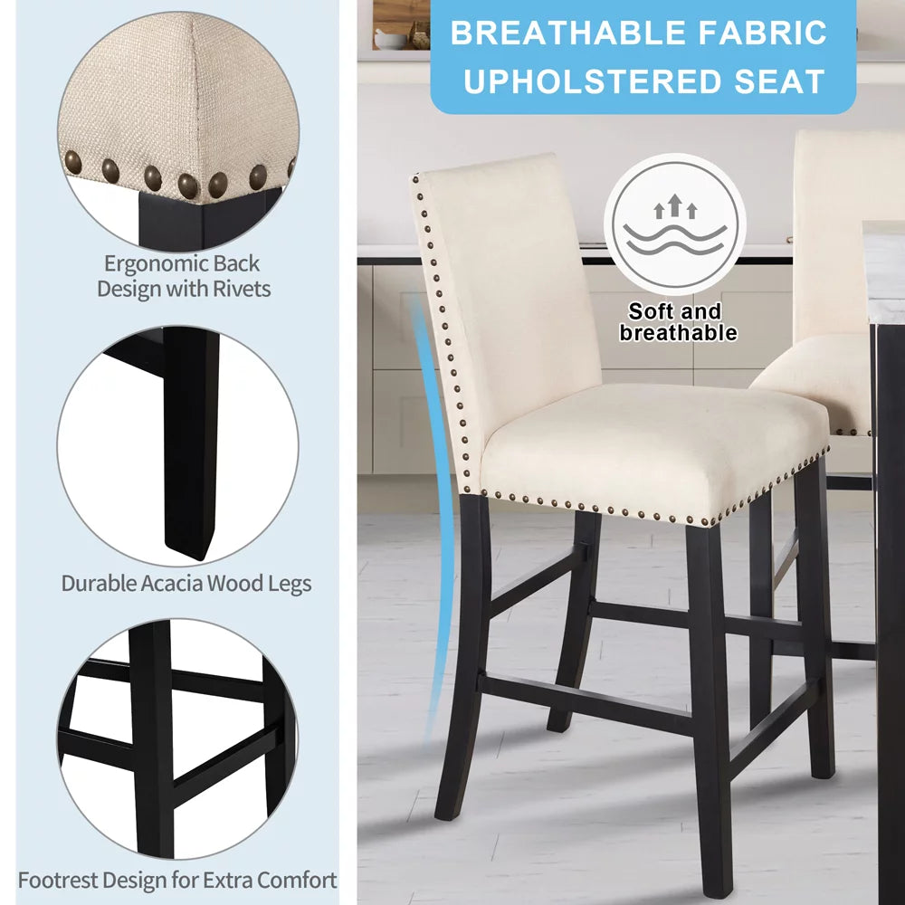5 Pieces Counter Height Faux Marble Dining Set with 4 Upholstered Chairs X1730