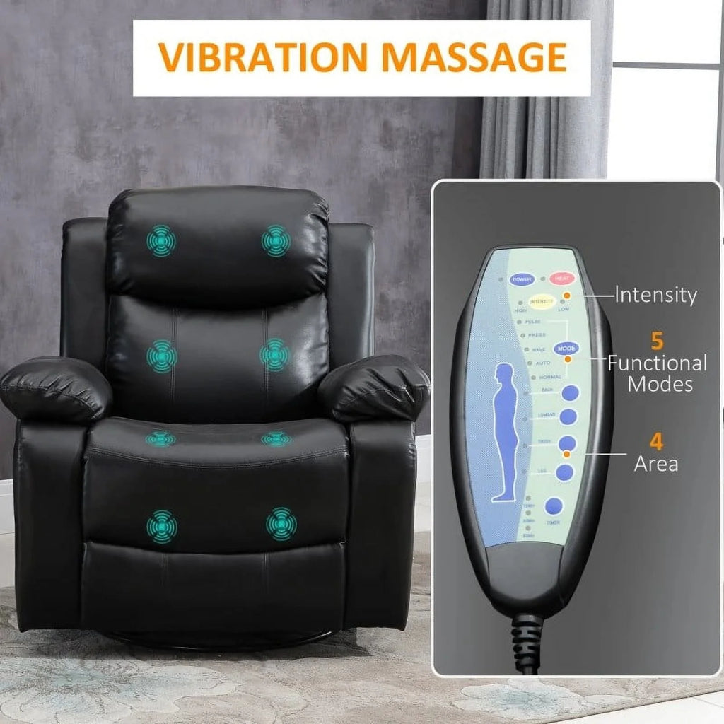 Black Faux Leather Remote Massage Recliner Chair with Footrest B84617
