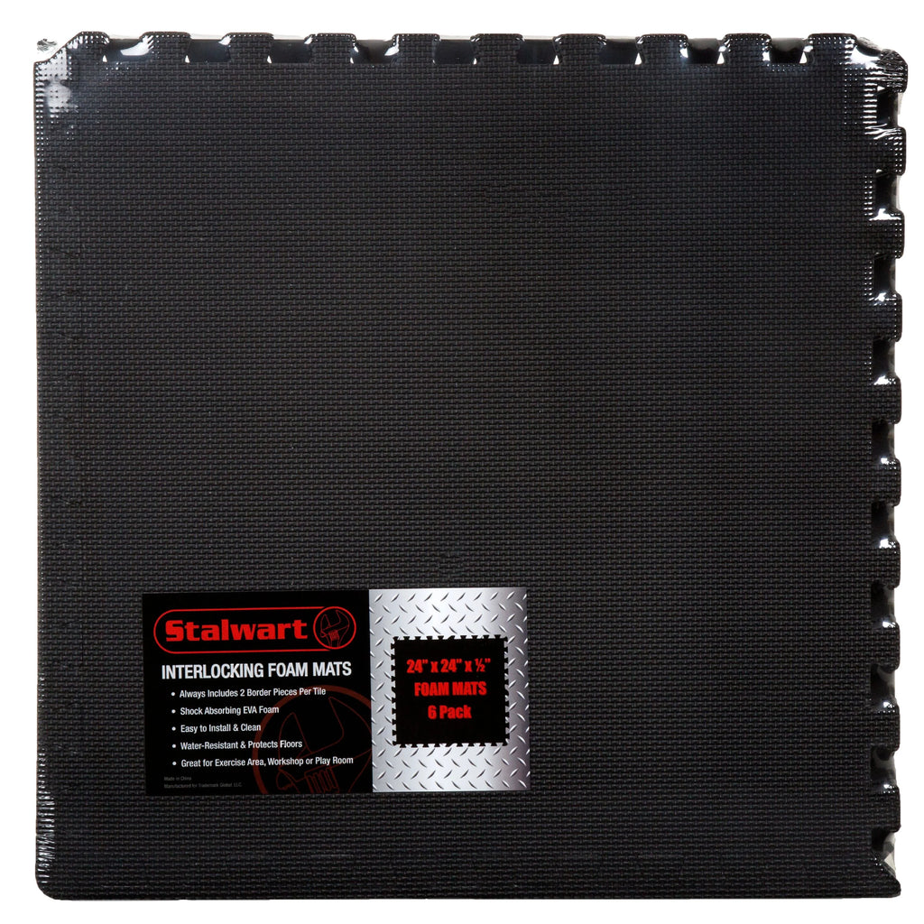 Interlocking EVA Foam Floor Tiles, Set of 6, Black C460221