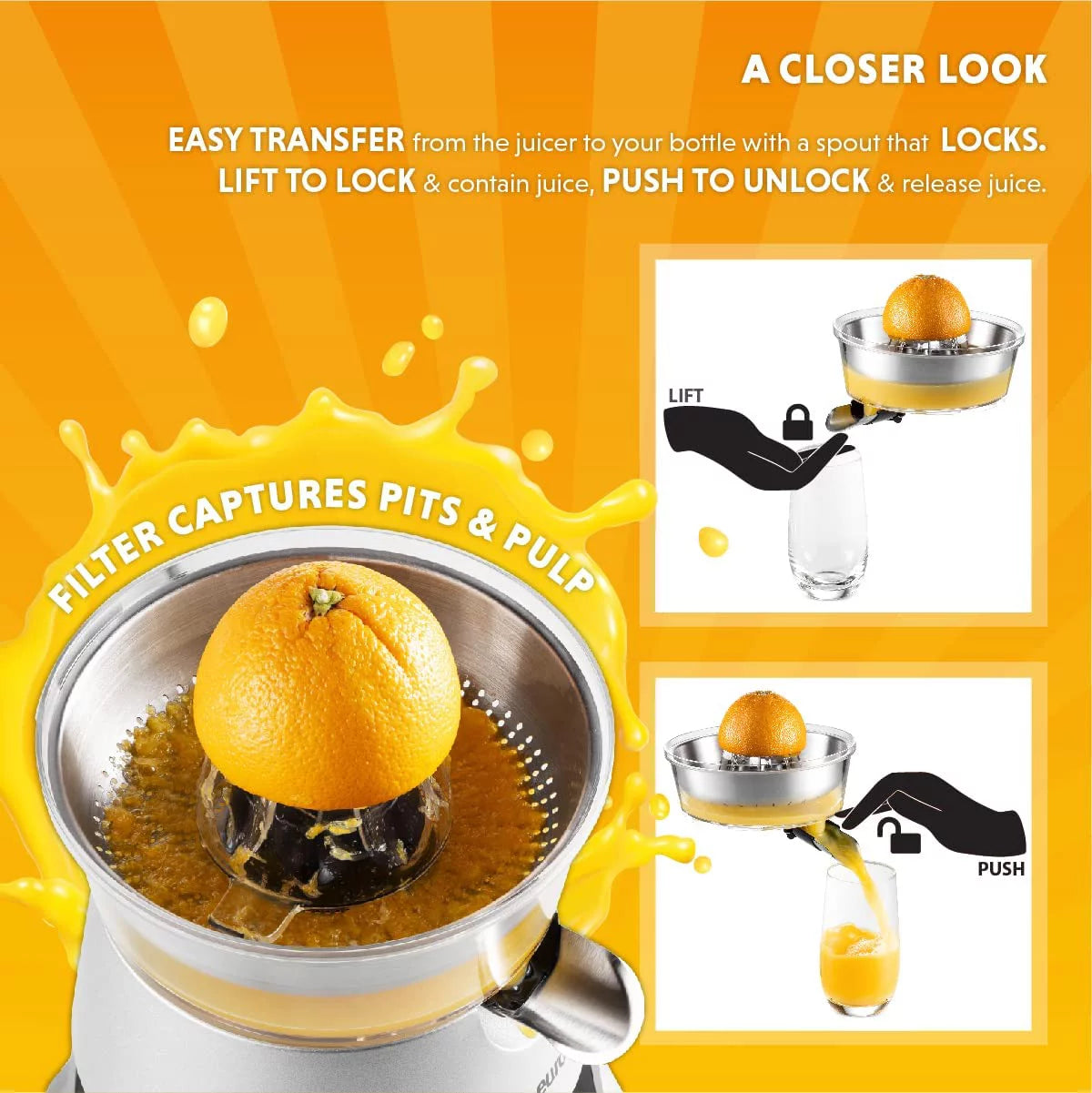 Die Cast Stainless Steel Electric Citrus Juicer Squeezer with 2 Stainless Steel Filter Sizes J142839