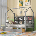 Wooden Twin Size House Bed with 2 Drawers and Storage Shelf O52267