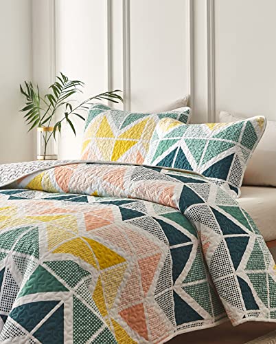 3 Piece Reversible Quilt Set King Size 102x90 Soft Microfiber Lightweight Coverlet Bedspread Summer Comforter Set Bed Cover Blanket Colorful Dots I6650