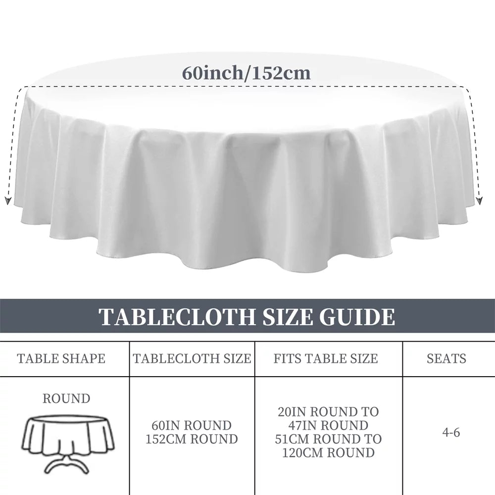 8 Pack White Polyester Round Tablecloth 60'' H361949