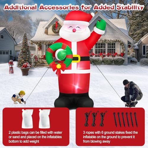 14FT Giant Christmas Inflatables Santa Claus with Wreath Built-in LED Lights M962948
