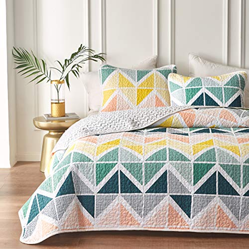 3 Piece Reversible Quilt Set King Size 102x90 Soft Microfiber Lightweight Coverlet Bedspread Summer Comforter Set Bed Cover Blanket Colorful Dots I6650