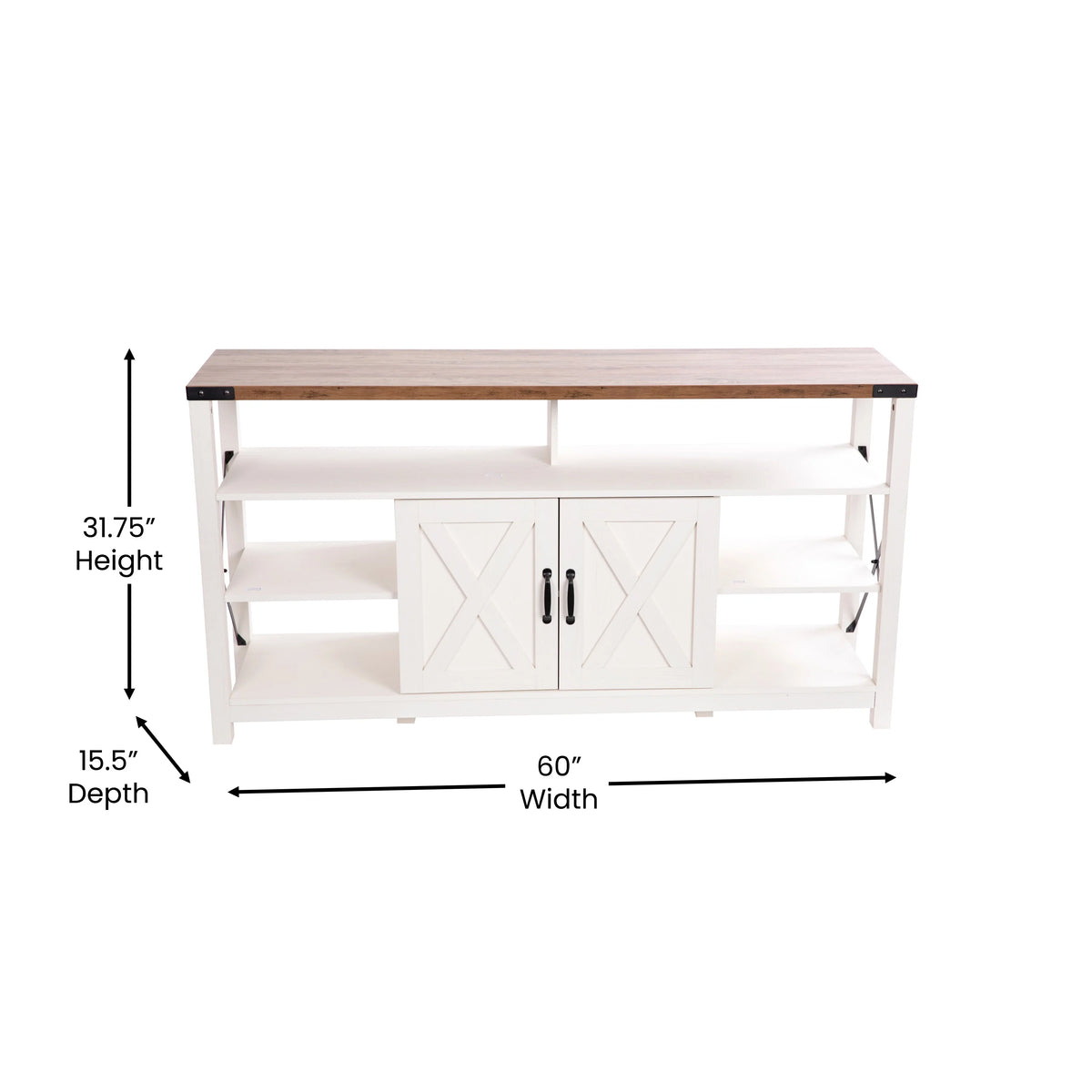 60" White Media Console with Rustic Oak Top U607