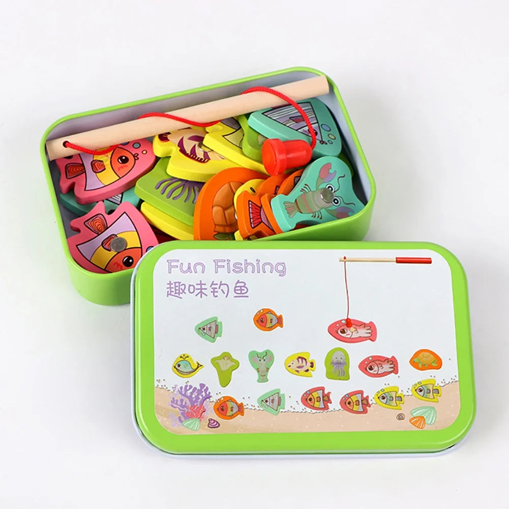15pcs Wooden Magnetic Fishing Toy with 15 Fish and 1 Rod G455029