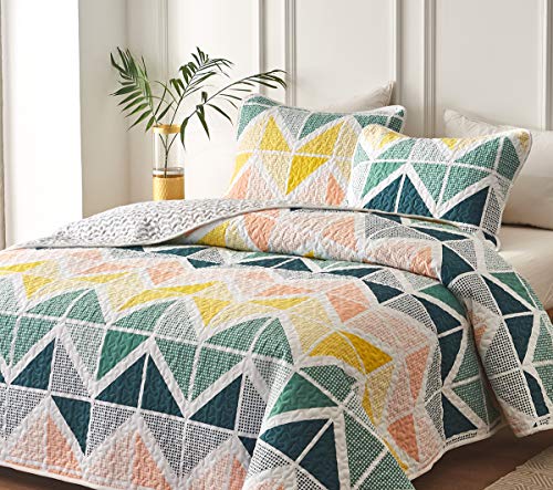 3 Piece Reversible Quilt Set King Size 102x90 Soft Microfiber Lightweight Coverlet Bedspread Summer Comforter Set Bed Cover Blanket Colorful Dots I6650