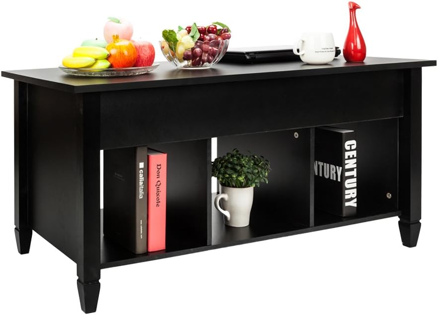 Black Lift Top Wood Coffee Table with Storage Shelf A294449