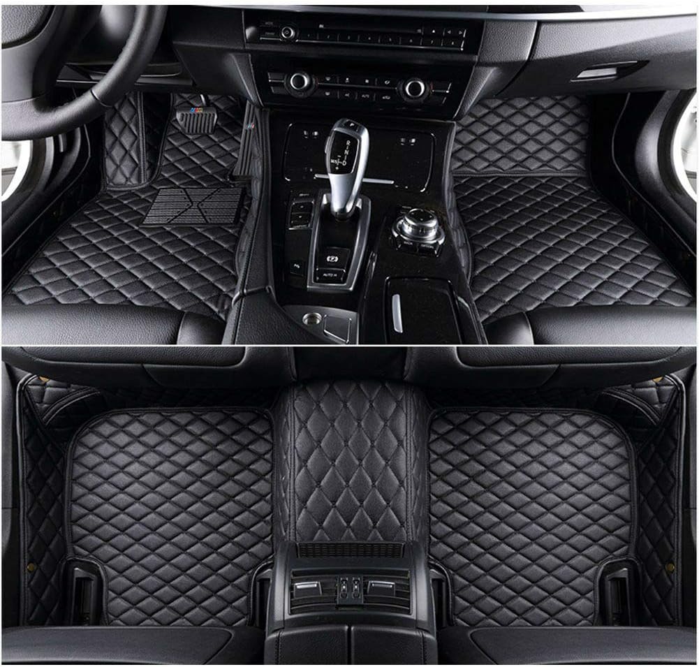 Custom Car Floor Mats Non-Slip Leather Floor Liners Black White Q519