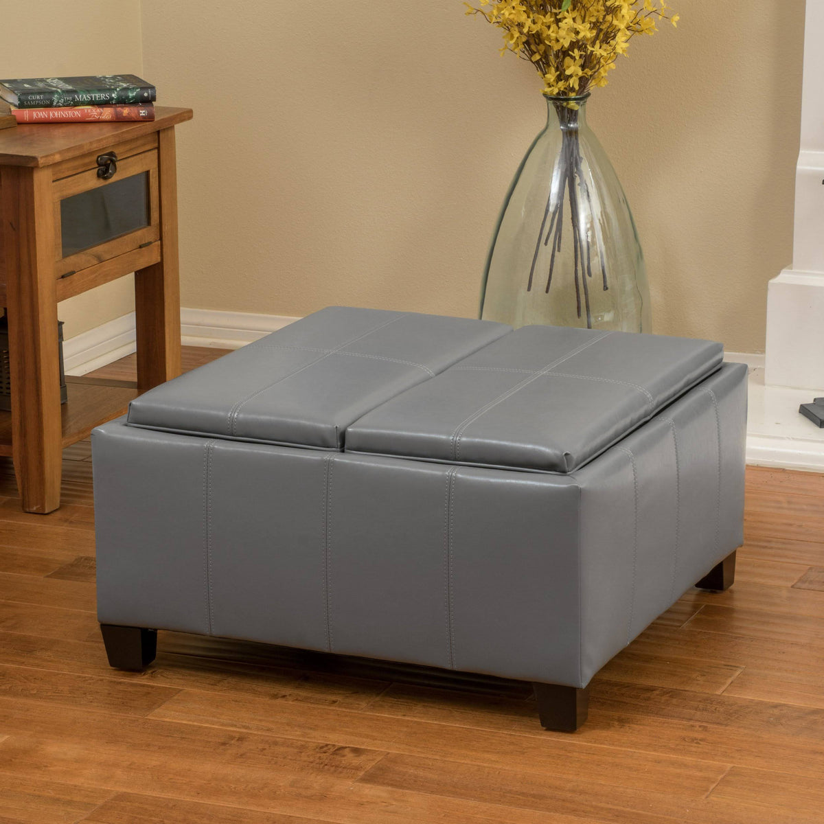 Red Leather Storage Ottoman W481853