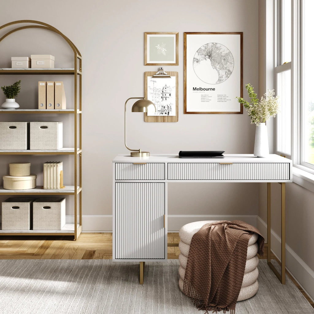 White Computer Desk with Drawers and Cabinet Storage G6361