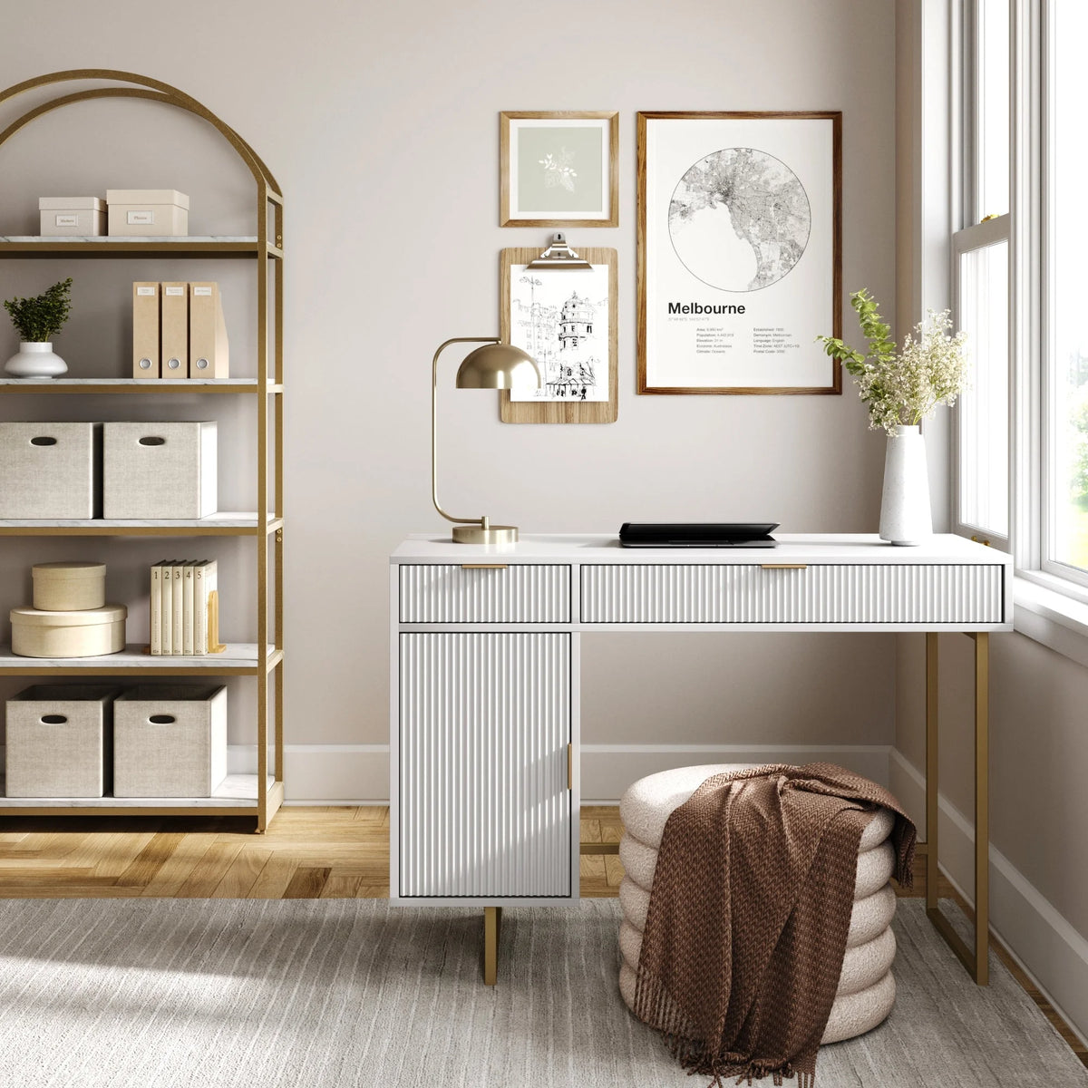 White Computer Desk with Drawers and Cabinet Storage G6361