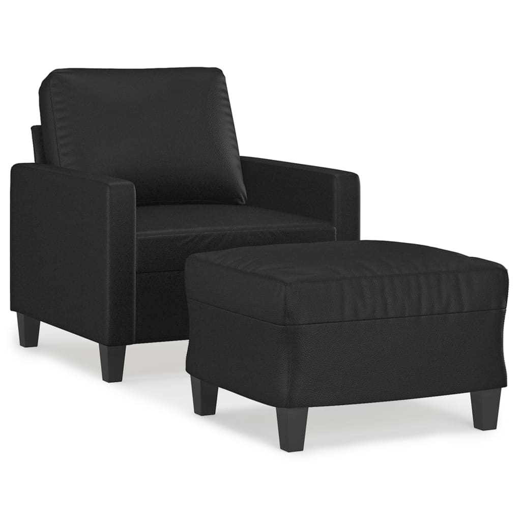 Black Faux Leather Sofa Chair with Footstool B305