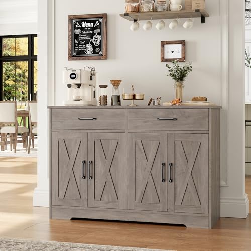 Black Rustic Brown Buffet Cabinet with Drawers and Shelves I28095