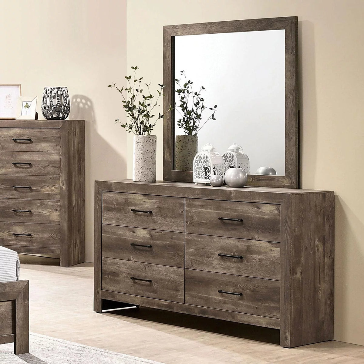 Natural Tone Wood Queen Bedroom Set 5pcs F802