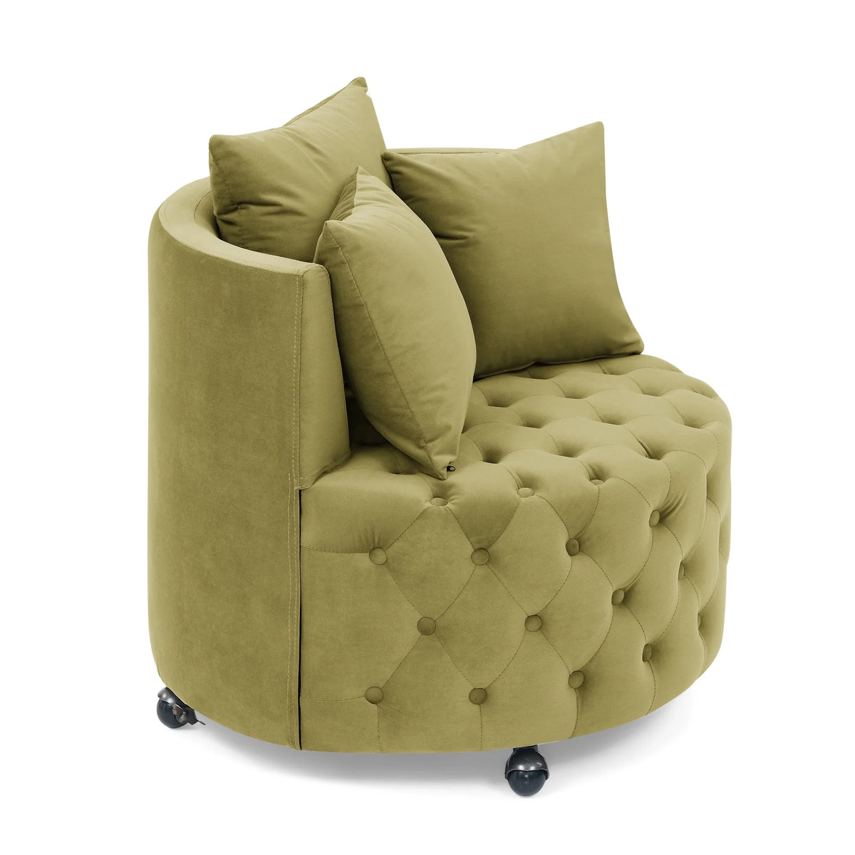 Khaki Green Velvet Swivel Chair with Wheels Q994