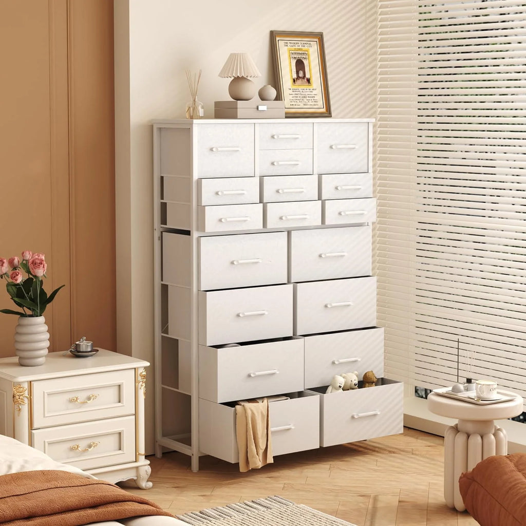White 18 Drawer Fabric Dresser Z5035