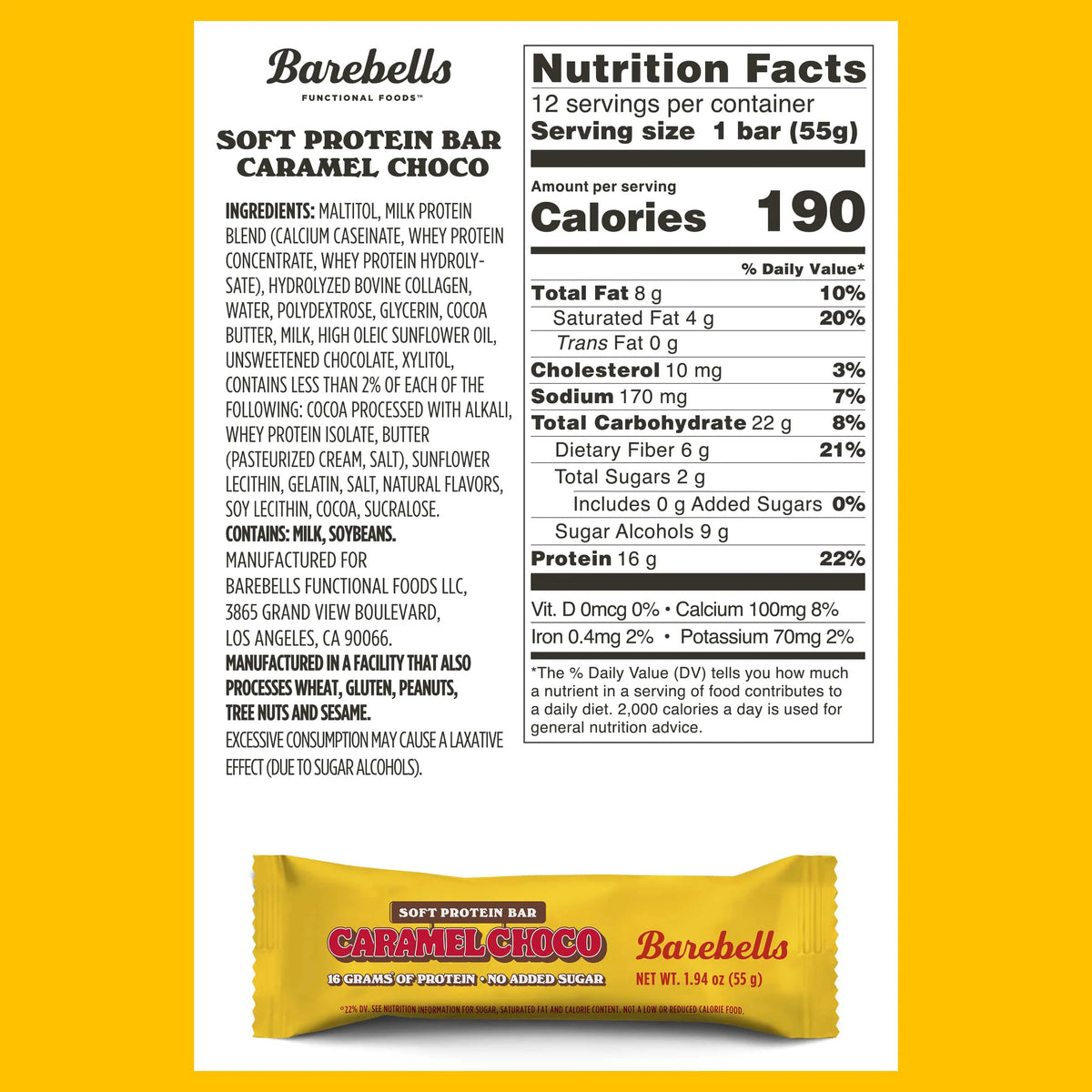 Soft Protein Bars Caramel Choco, 12 Count, 1.9oz Bars P401