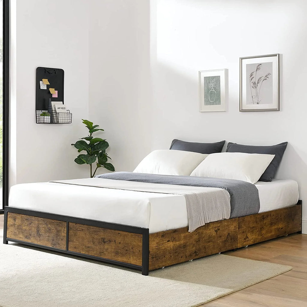 King Metal Platform Bed Frame with 4 Storage Drawers H890046