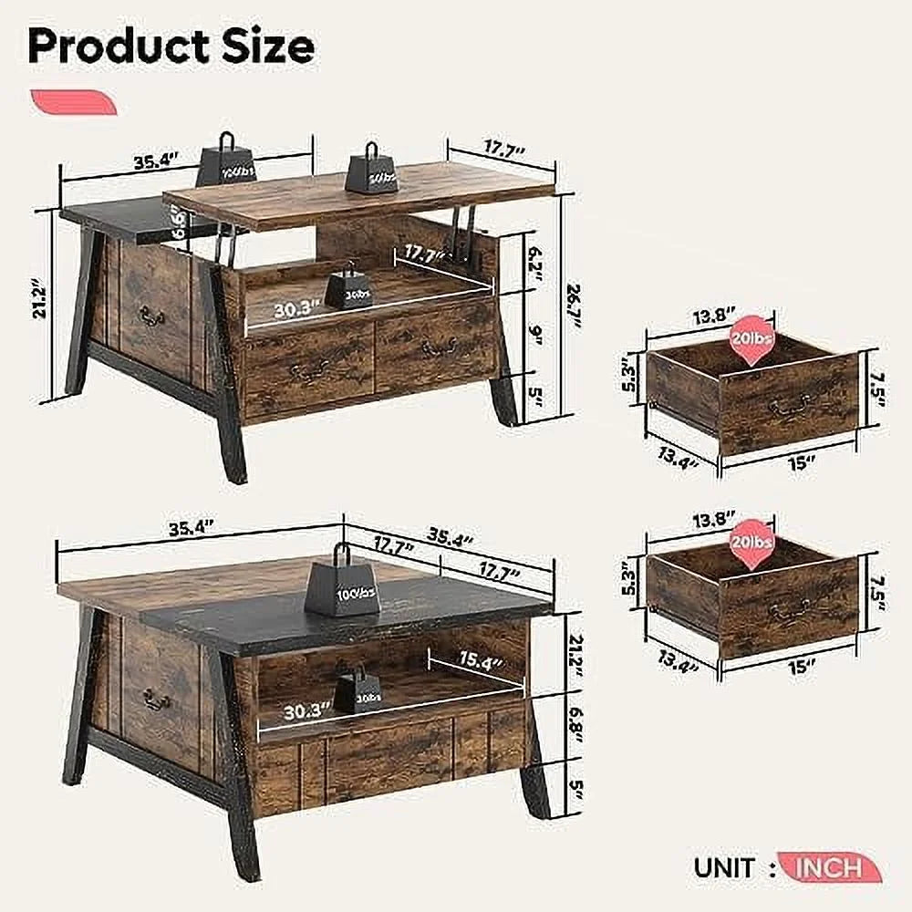 Lift Top Wood Coffee Table with Led Lights & Drawers S577660