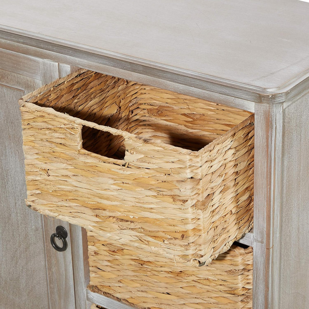 Whitewash Taupe Wood Basket Cabinet S6035