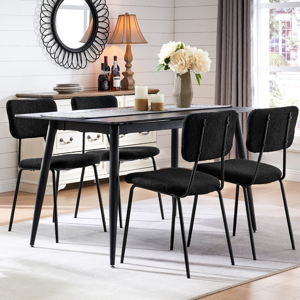 Black Boucle Dining Chairs Set of 4 with Metal Legs H9534
