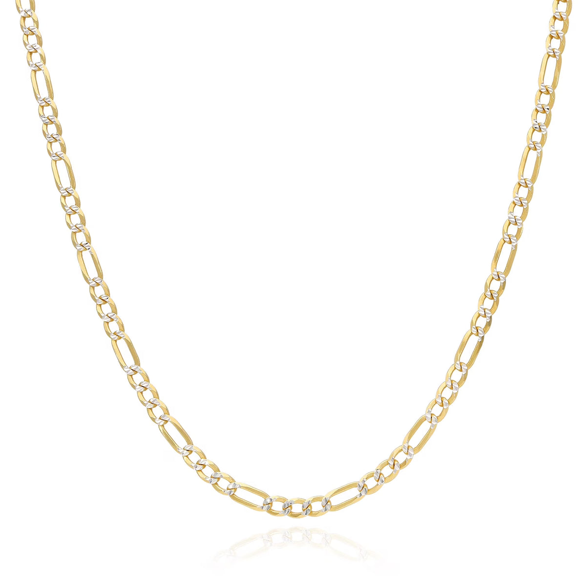 14k Yellow Gold Over 925 Silver Diamond-Cut Figaro Chain Necklace K844