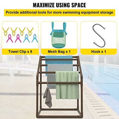 5 Bar Brown Freestanding PVC Pool Towel Rack with 8 Towel Clips F544