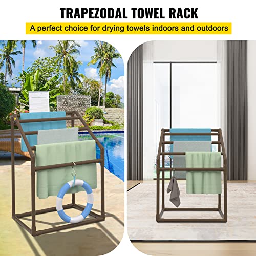 5 Bar Brown Freestanding PVC Pool Towel Rack with 8 Towel Clips F544