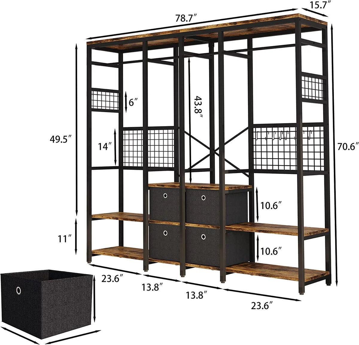 Garment Rack with Shelves 4 Drawers and 8 Hooks U557982