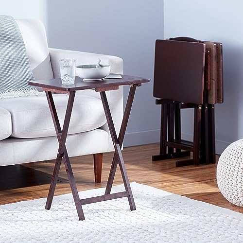 4-Pack Black Rectangular Folding Tray Table with Storage Rack U5828
