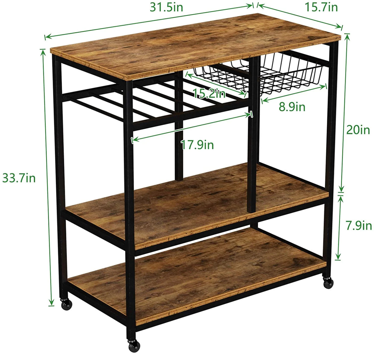 Rustic Brown Wood Kitchen Island Cart S980222