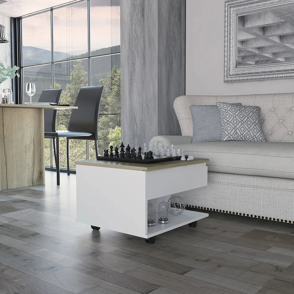 White Light Oak Lift Top Coffee Table with Casters and One Shelf Y5929
