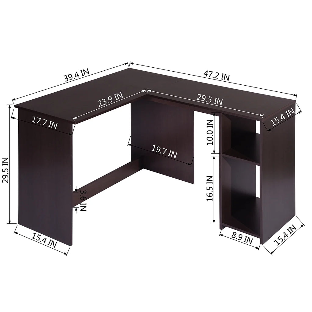 Brown L-Shaped Corner Desk with 2 Shelves C1292