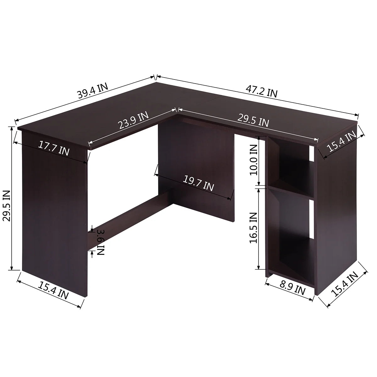 Brown L-Shaped Corner Desk with 2 Shelves C1292