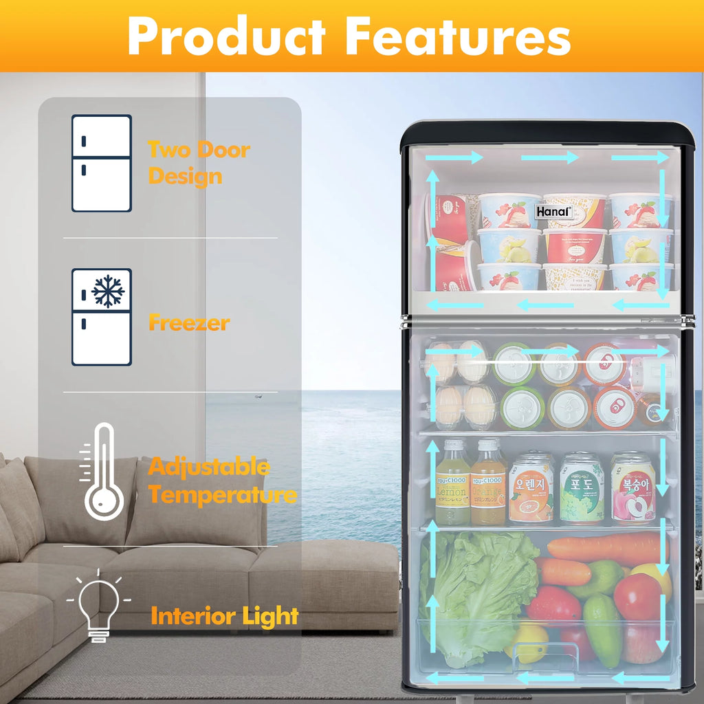 3.5 Cu Feet Two Door Mini Fridge with Freezer, Black Z13604