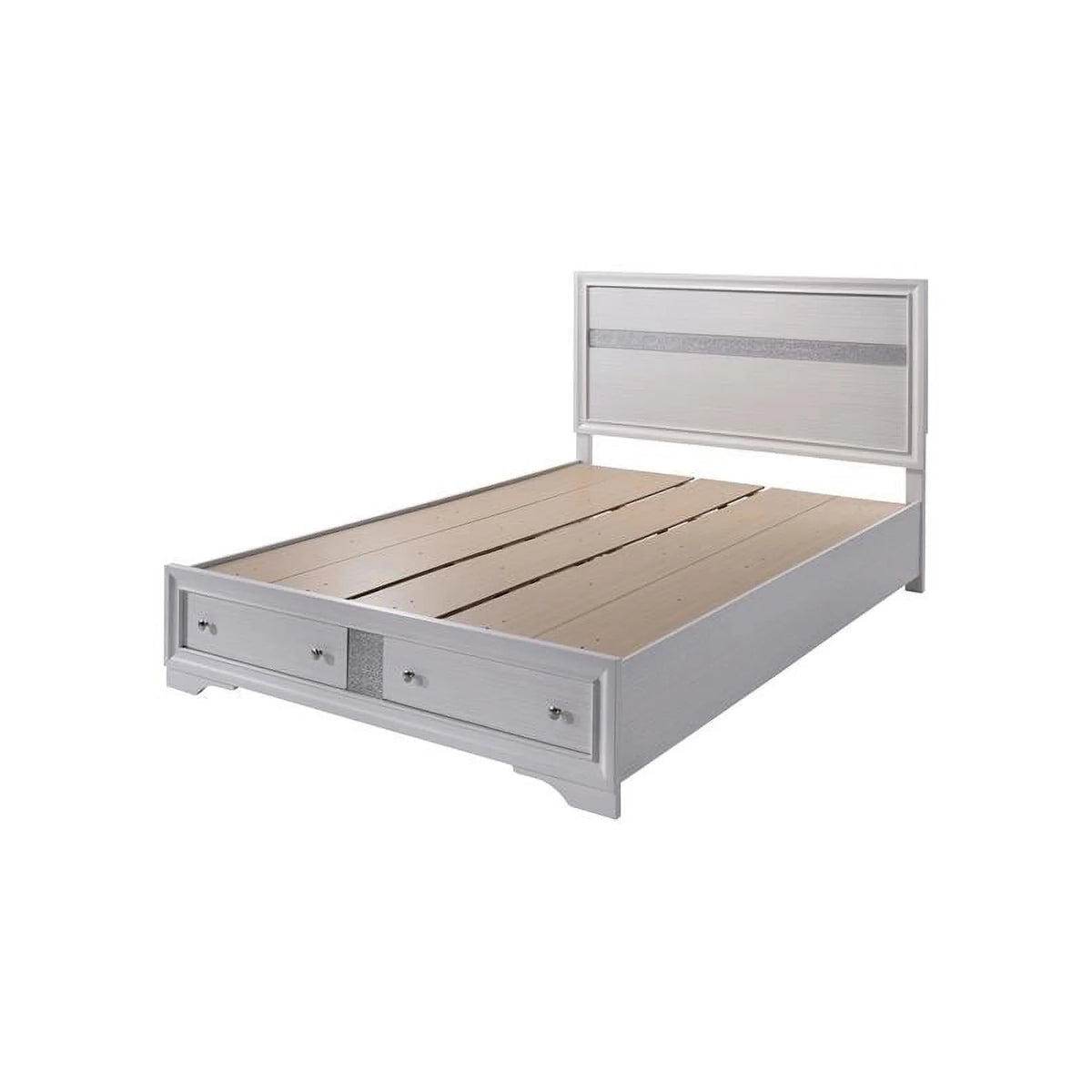 White Solid Wood Queen Storage Bed V9319