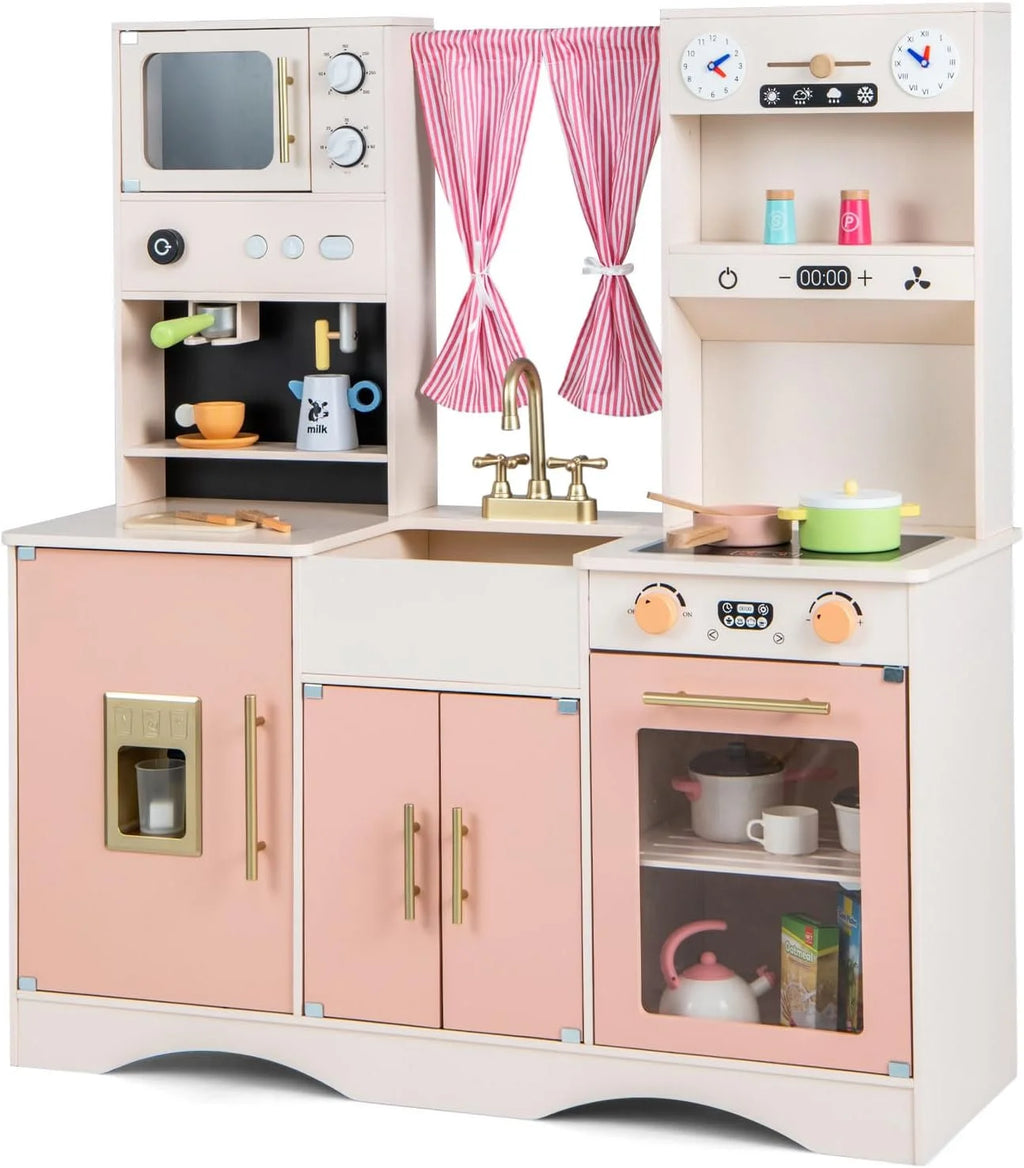Peach Pink Wooden Kids Kitchen Playset R848536