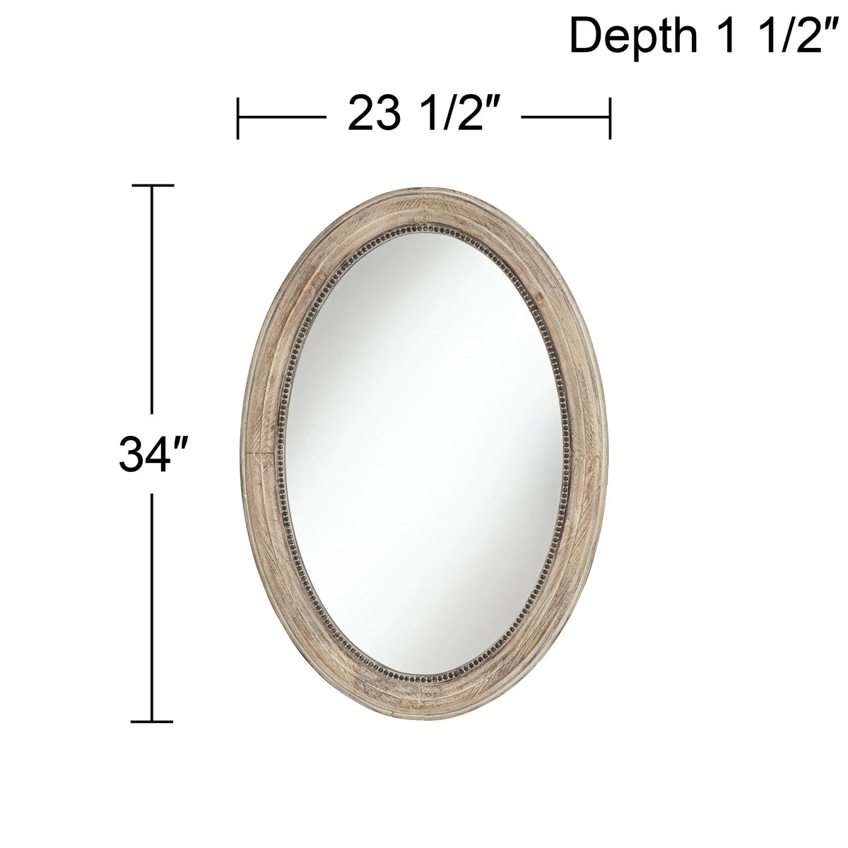 Oval Decorative Wall Mirror Beaded Trim Wood Frame 23 1/2" Wide N4735