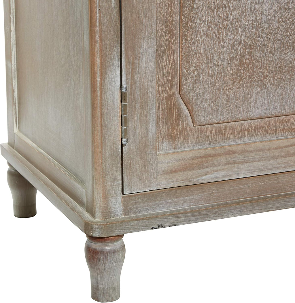 Whitewash Taupe Wood Basket Cabinet S6035
