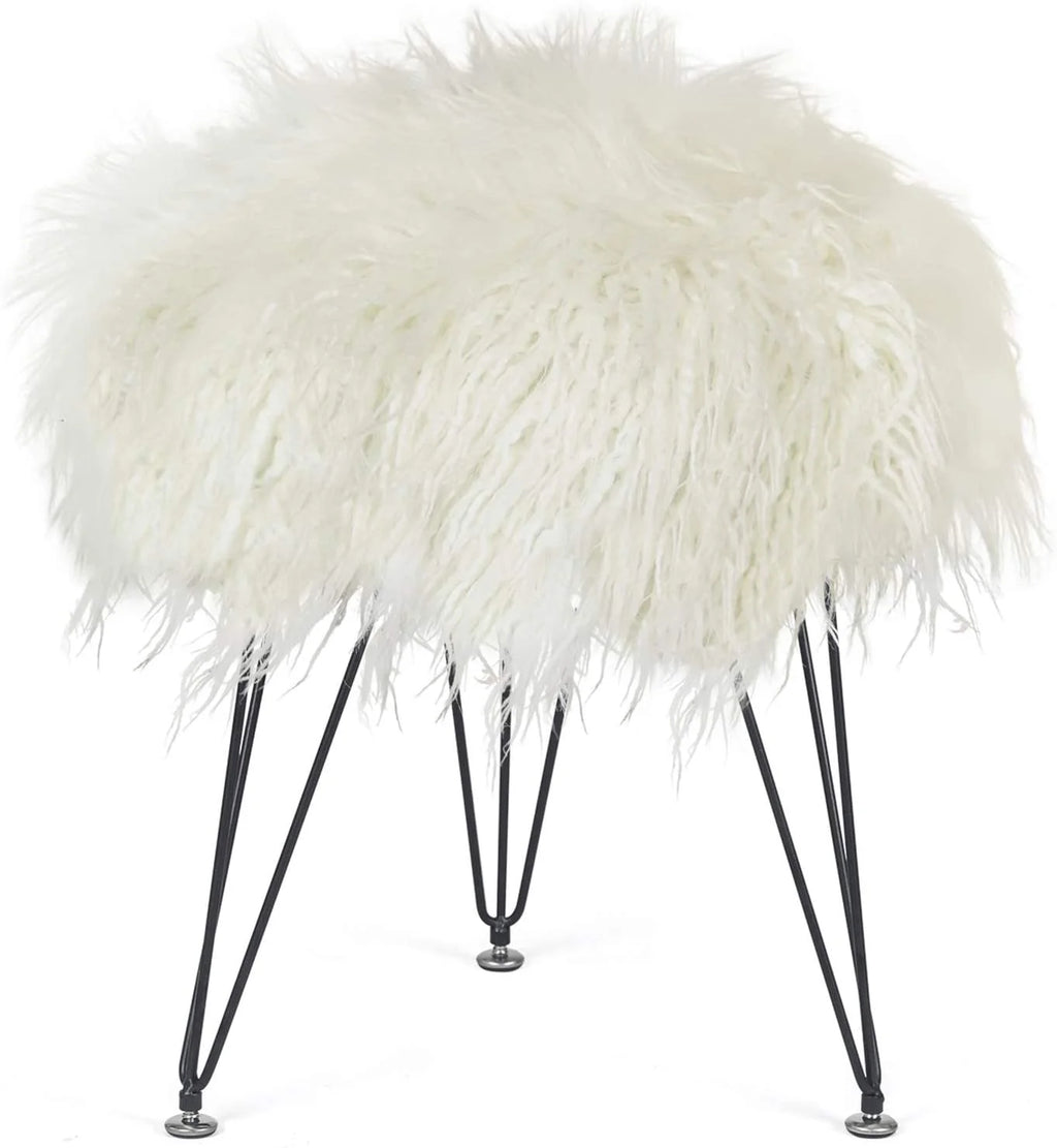 Faux Fur Ottoman Footrest with Metal Legs White B616847